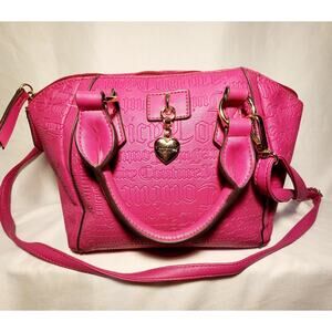 Juicy Couture Y2K Hot Pink Handbag With Charm Double Handle & Cross Body Strap
